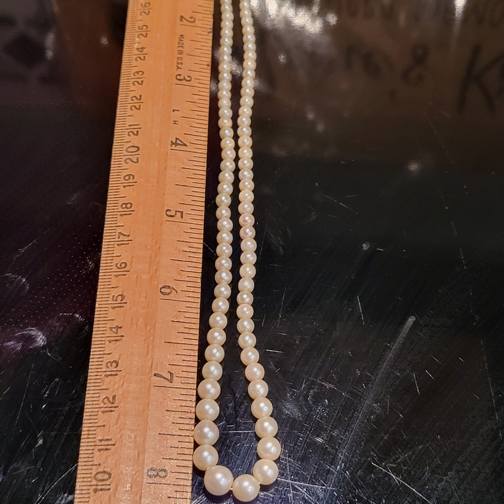 10kt White Gold Graduated Pearl Necklace 17" Vintage - Picture 4 of 14